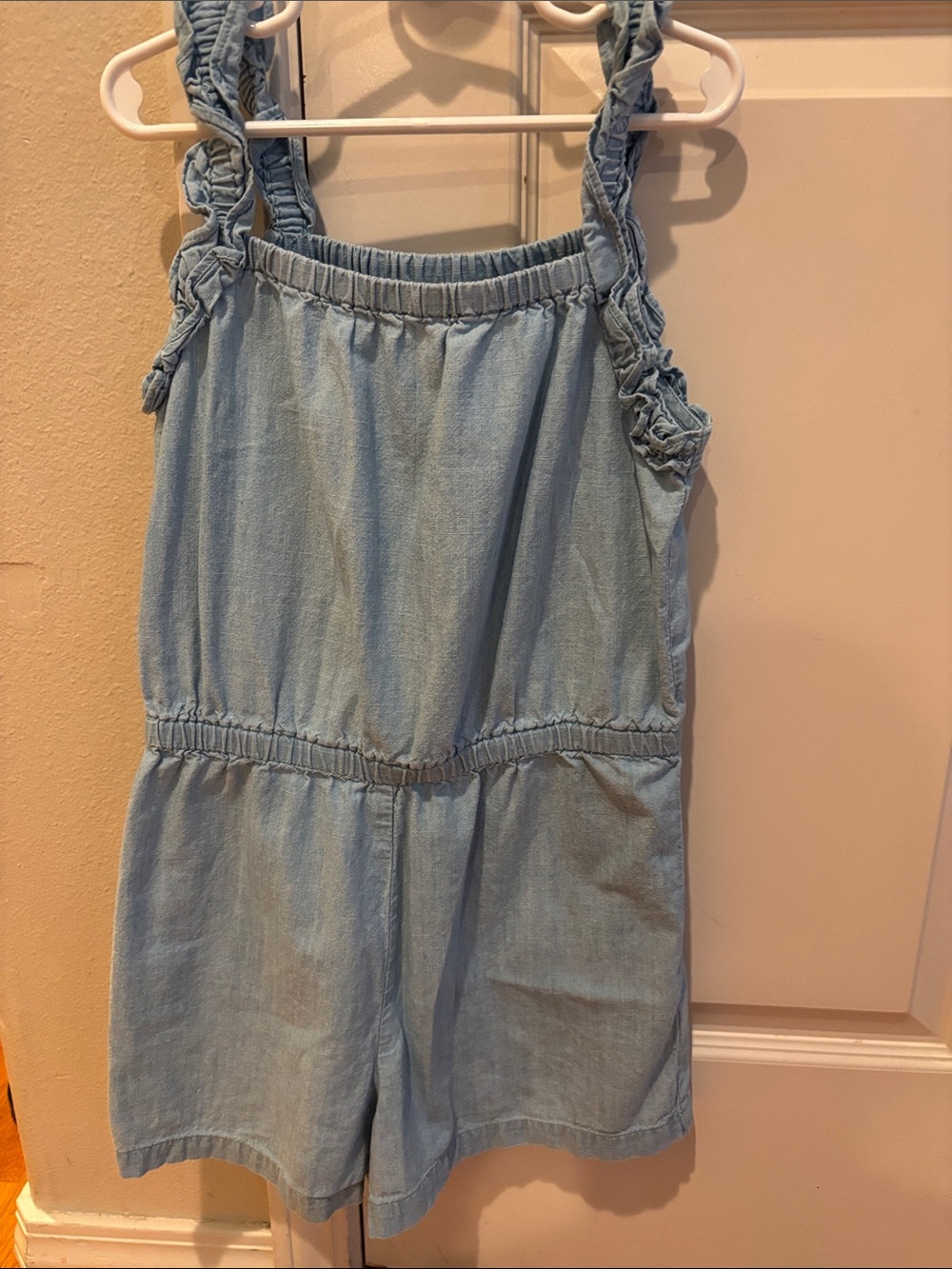 Crewcuts Girls' 10 Chambray Romper - Ruffle Straps